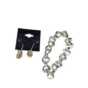 Jones New York Two Tone Teardrop Earrings and Silvertone Chain Bracelet